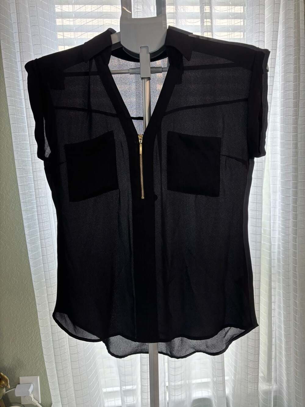 Express Black Sheer Zip Front Blouse Size XS